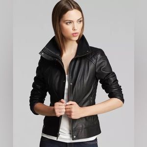 Cole Haan Leather Bomber Jacket with Diamond Quilting - Size S